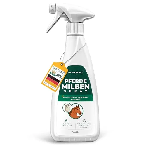 Silberkraft Milbenspray Pferde 500 ml, zuverlässiger Milbenschutz für Pferde, nützliche Parasitenabwehr, effizientes und garantiert hilfreiches Anti-Milben-Mittel