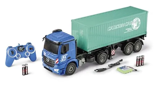Carson Modellsport MB Arocs 1:20 RC LKW mit Container - RC-Modelle: Realistisches Fahrerlebnis mit 2,4GHz Steuerung, LED-Beleuchtung und einem einfach bedienbaren Hebelsystem für Auflieger-Stützen.
