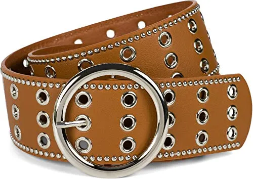 styleBREAKER Damen Gürtel mit Lochnieten und runder Schließe - Damen-Gürtel mit edlem Design und individuell kürzbar, ideal als Taillengürtel oder Hüftgürtel für einen stilvollen Look.