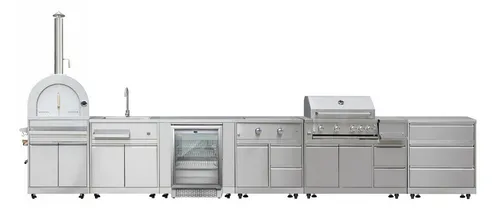 Teico Outdoor-Küche Premium Outdoor Küche Pizzaofen Spüle Kühlschrank Herd Grill Schrank, Ausstellunsstück! montiert
