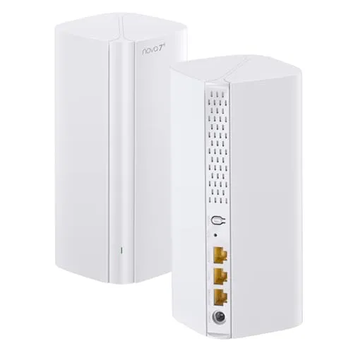 Produktbild Tenda Nova ME3 Pro Wi-Fi 7 Mesh System (BE3600 Dualband 2882Mbit/s 5GHz, 688Mbit/s 2,4GHz) 3X Gigabit-Ports pro Einheit, VPN, NFC, 4K-QAM, WPA3, empfohlen für Häuser mit 3-4 Schlafzimmern, 2er-Pack