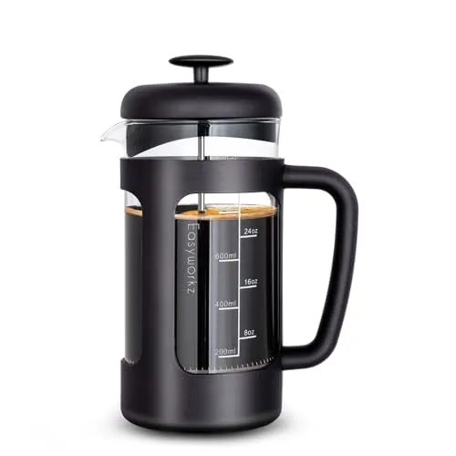 Easyworkz French Press 1000 ml Kaffeebereiter Kaffeepresse mit Borosilikatglas,rutschfester weicher Griff,Schwarz