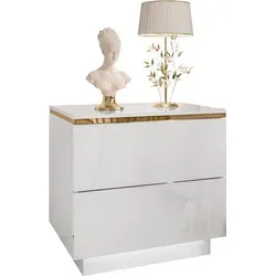 Lookway Nachttisch Weiß Hochglanz mit LED-Beleuchtung von Lookway