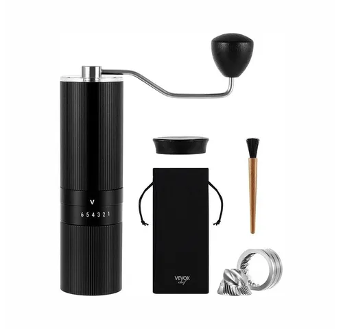 vevok chef Premium Kaffeemühle Aluminium – Hand-Kaffeemühle mit 6 Stufen