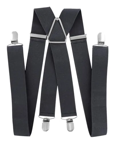 axy Hosenträger für Herren breit 3,5 cm in X-Form mit 4 Hosenträger Clips extra stark längenverstellbar 35mm (Dunkelgrau)