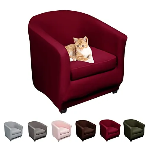 Lydevo Sesselhussen Clubsessel Stretch Sesselschoner Sesselbezug Tub Chair Cover Couchbezug Elastisch Anti-Rutsch Club Sesselüberwürfe Husse für Loungesessel,Rotwein