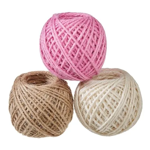 VBS Jutekordel-Set Juta 2mm 3 Knäuel á 30m Aufhängeband Juteband Band Bänder Bastelband Bastelknäuel Creme/Natur/Rosa