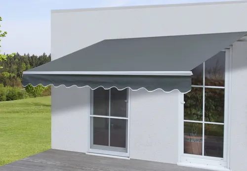Alu-Markise MCW-E31 - Gelenkarmmarkise 3x2,5m - Markise für optimalen Sonnenschutz mit stufenlos einstellbarem Winkel von 0° bis 45° und robuster Seilkonstruktion. Ideal für Terrasse oder Balkon.