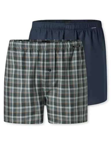SCHIESSER Herren Web-Boxershorts 2er Pack - Bequeme Baumwolle in Blau/Grün 3XL - Herrenunterhosen im vorteilhaften 2er Pack mit funktionaler Knopfleiste und lockerem Sitz für höchsten Tragekomfort.