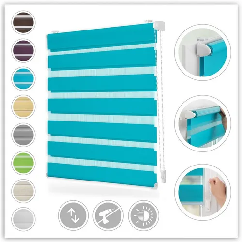 Lichtblick Duo Rollo Klemmfix, ohne Bohren (Blau, 110x150 cm) - Jalousien & Rollos, 2-in-1 Klemmrollo als stilvolle Fensterdekoration und effektiver Sonnenschutz, ganz ohne Bohren montierbar.