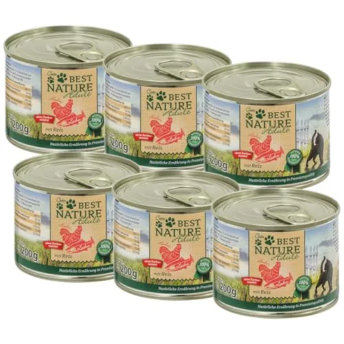 Best Nature Adult, Nassfutter für Katzen, 6X 200g - Lachs + Huhn + Reis - Katzenfutter in Premiumqualität