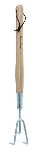 Kent & Stowe Hand 3 Zinken-Grubber lang – Garten-Grubber aus Edelstahl, zum Aufbrechen von Böden, Gartenkralle mit Stiel aus Eschenholz, Länge: 54 cm