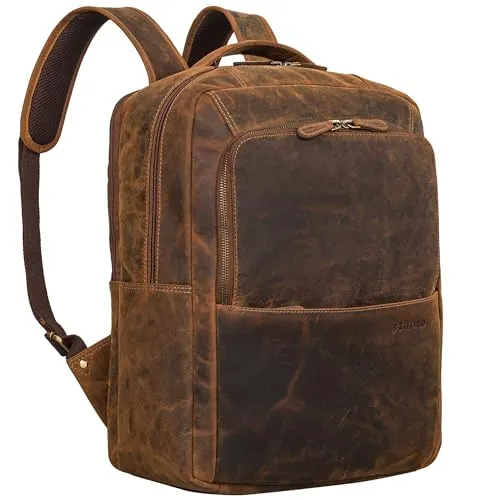 STILORD 'Thomas' Vintage Leder Rucksack 17 Zoll für Herren und Damen - Stylischer 17-Zoll-Laptop-Rucksack aus hochwertigem Echtleder mit durchdachter Innenaufteilung für optimale Organisation. Ideal für Beruf und Studium, kombiniert Vintage-Design mit Funktionalität.