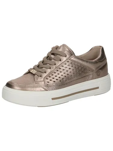 CAPRICE Damen Sneaker aus Leder, Braun (Taupe METALLIC), 38,5 - Entdecken Sie den modischen CAPRICE Sneaker mit AIRMOTION Sohlentechnologie für besten Halt. Schnürverschluss sorgt für optimalen Sitz. Ideal für den Alltag und bequem durch das weiche Futtermaterial.