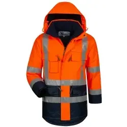 elysee® Winter Warnschutz-Parka Kl. 3, orange/marine – Größe M - Hochwertiger Winter Warnschutz-Parka von elysee® für Außenbereiche. Strapazierfähiges Gewebe mit 5000mm Wassersäule und weichem Steppfutter sorgt für Wärme und Komfort. Ideal für wechselnde Wetterbedingungen.