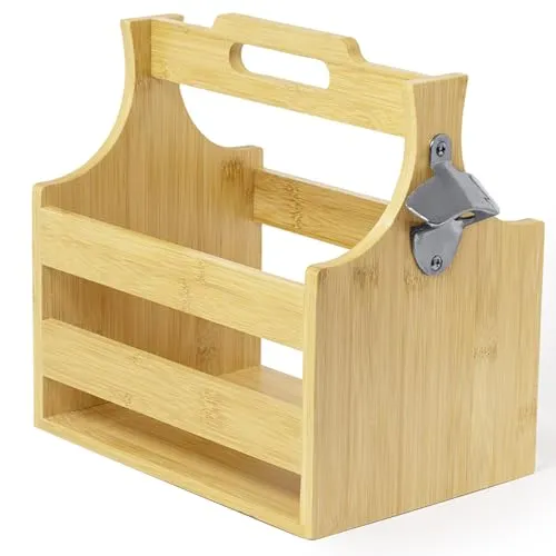 Flaschenträger aus Holz für 6 Flaschen, Bierträger mit Flaschenöffner, Sixpack, Männerhandtasche Geschenkidee Männer, Geburtstag, Vatertag, Grillparty