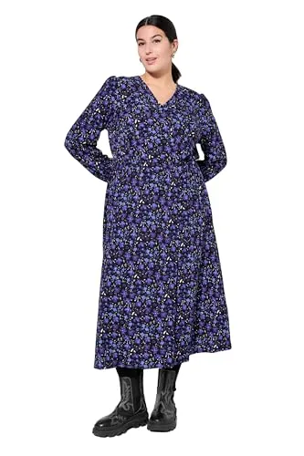 Studio Untold Damen große Größen Übergrößen Plus Size Maxikleid, A-Linie, Wickeloptik, geblümter Krepp, Ballon-Langarm blauviolett 46+ 838055736-46+