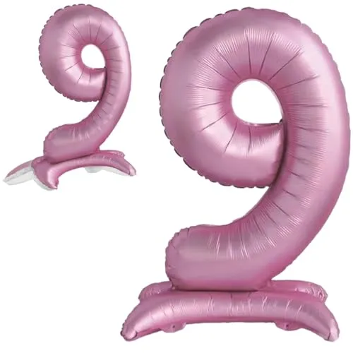 Luftballon 9. Geburtstag Zahl 9 Rosa Stehende XXL Riesen Folienballon 82cm Geburtstagsdeko Mädchen Ballon Zahl Deko zum Geburtstag.