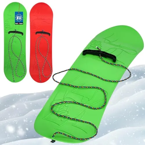 KOTARBAU® 2er Set Kinder Snowboard - 68 x 20 cm - Snowboard ohne Bindung - Schlitten Board - Schneerutscher - Kindersnowboard mit Seil - Kunststoff - Grün & Rot