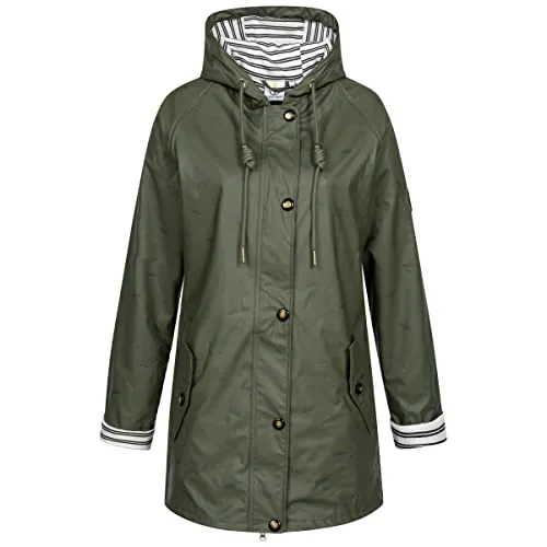 Ankerglut Damen Friesennerz Regenmantel Kapuze Gefüttert Wasserdicht Wetterfest Übergangsjacke #ankerglutbucht Regenjacke, Olive, 52, 191132