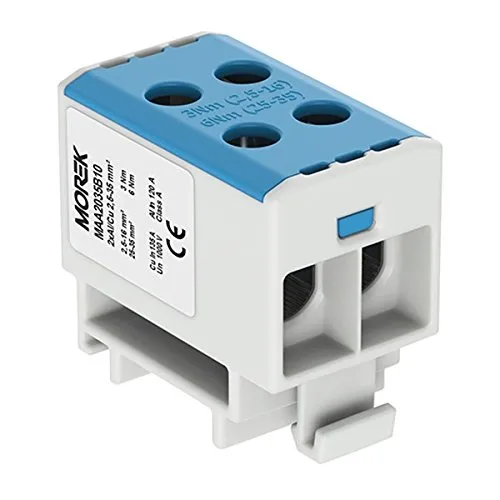 Verteilerblock f. Al/Cu geeignet 4x2,5-35mm2 blau 1po. 1000V AC/DC Klemme isoliert OTL 35-2 MAA2035B10 Morek 4047