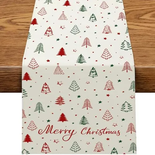 Viosmut Tischläufer Weihnachten 40x140 cm, Neuartiger Weihnachtsbaum Weihnachtstischläufer Modern Weihnachts Tischdeko, Winter Weihnachts Tischläufer Stern für Weihnachtsdeko Innen Tisch Küche Freien