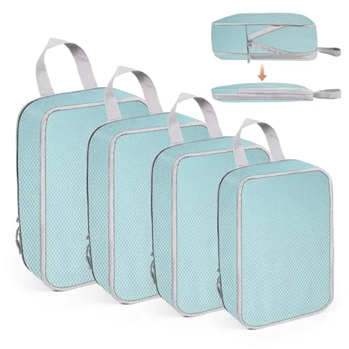 WUFANC Koffer Organizer Set 4-teilig, Packing Cubes Compression, Wasserdichte Packwürfel mit Doppelreißverschluss, Travel Essentials für Handgepäck Koffer Und Rucksack