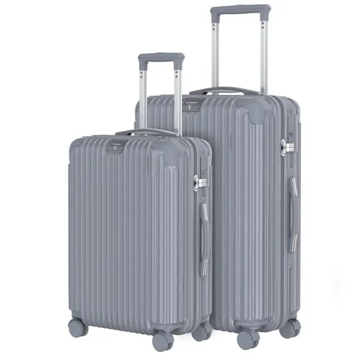Voyagoux Kofferset 2 teilig - 72L & 116L, Hartschalenkoffer mittelgroß und Klein, Rollkoffer, TSA-Schloss, ABS, Reisekoffer mit Rollen, 4X 360° Rollen, Robust und Leichtgewicht Suitcase, Grau