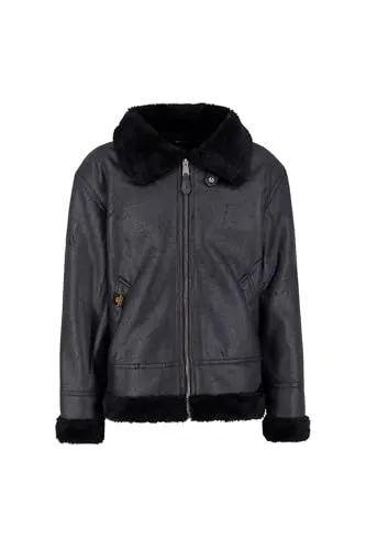 Alpha Industries Herren B3 FL Fliegerjacke, Black/Black, L - Funktionsjacke für Herren mit Regular Fit aus Kunstleder und Kunstfell, ideal für kühle Tage, ausgestattet mit 2 Außentaschen und verstellbarer Weite.