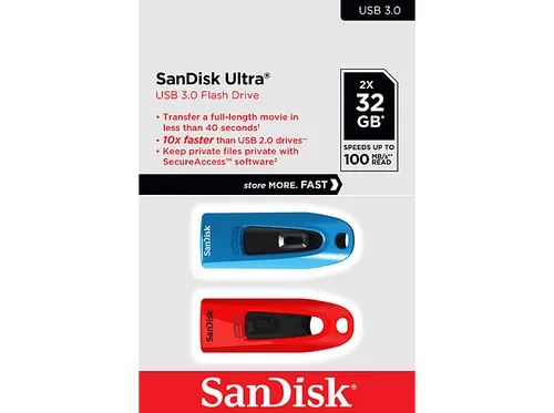 SANDISK Ultra USB-Stick, 32 GB, 100 MB/s, Blau und Rot von SanDisk