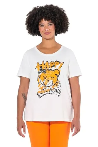 Angel of Style Damen große Größen Übergrößen Plus Size T-Shirt, Boxy Fit, Teddy-Motiv, Halbarm orange 50 835613655-50