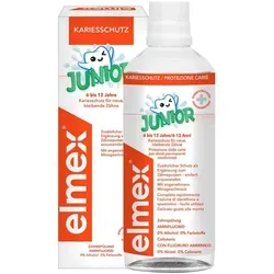 Elmex Junior Zahnspülung - Mundspülung für Kinder, schützt Zähne vor Karies in nur 30 Sekunden und fördert die Zahnreinigung, ideal für Zahnspangenträger, alkoholfrei und ohne Zusatzstoffe.