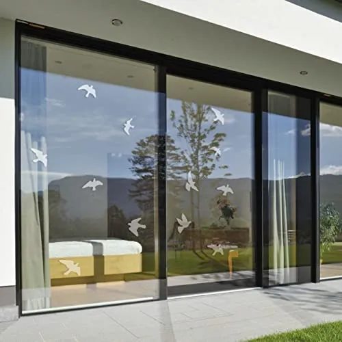 Silhouetten-Aufkleber - Vogel-Schutz für Fenster - Fensterbilder zur Vermeidung von Vogel-Kollisionen, transparent und frosted, einfach anzubringen und effektiv gegen Fensterbruch durch fliegende Vögel.