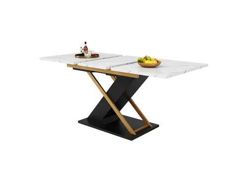 Odikalo Küchentisch Esstisch Ausziehtisch Ansteckbar Ausziehbar Einlegeplatte Schwarz/Weiß