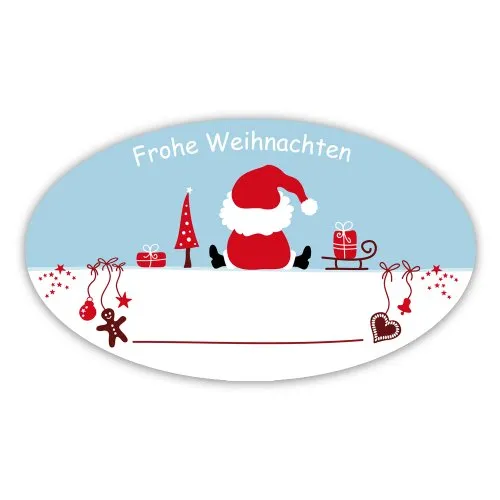 Weihnachtsaufkleber Weihnachtssticker Frohe Weihnachten oval 60 x 35 mm, 100 Stück auf Rolle, Haftpapier glänzend