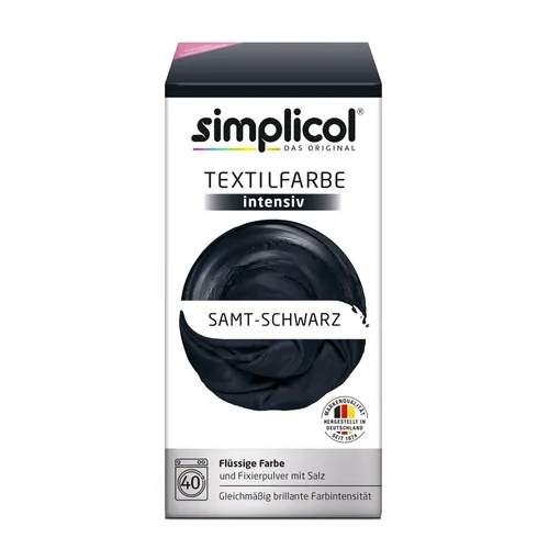 SIMPLICOL Textilfarbe INTENSIV all in 1 SAMT SCHWARZ Farbe incl. Fixierpulver