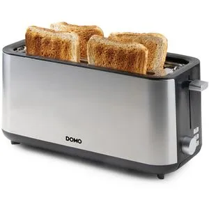 DOMO DO967T Toaster Langschlitz 4 Scheiben - Toaster für bis zu 4 Toasts mit 3 Funktionen: rösten, auftauen, abbrechen. 7 Temperaturstände für individuelle Bräunung und modernes Edelstahl-Design.