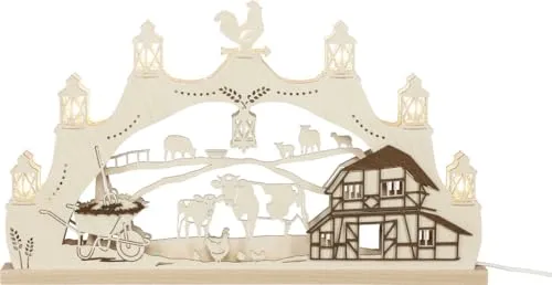 Rudolphs Schatzkiste Schwibbogen Bauernhof LED - Weihnachtlicher Zierschmuck, handgefertigter Lichterbogen aus dem Erzgebirge mit 230V LED-Beleuchtung – bringt Tradition und festliche Stimmung in Ihr Zuhause.