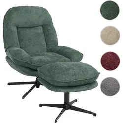Relaxsessel mit Hocker HWC-P32, Fernsehsessel Nosagfederung, drehbar Metall Stoff/Textil Chenille (370 g/m2) ~ grün