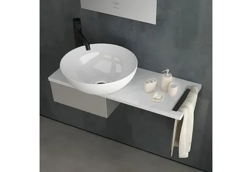 Alpenberger Aufsatzwaschbecken Rund - Elegantes Gäste WC Set mit Handtuchhalter - Modisches Waschbecken aus hochwertiger Keramik mit Nano-Beschichtung, schmutz- und wasserabweisend, ideal für stilvolle Badezimmergestaltung.