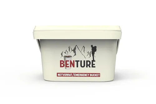 Convar 7 Tage Notvorrat Bucket im Eimer - 12 Komplettgerichte + 5 Energieriegel - Müsliriegel und Notverpflegung für Notfälle, inklusive energiereichen Weizen-Riegeln und leckeren Eintöpfen, ideal für Outdoor-Aktivitäten oder Krisenvorsorge.