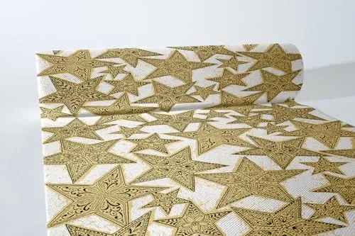 Sovie HORECA Weihnachtstischläufer Gitte in Gold-Schwarz aus Linclass® Airlaid, Einweg Tischläufer stoffähnlich, ideal für Winter Feiern & Weihnachten, 40 cm x 24 m, 1 Stück