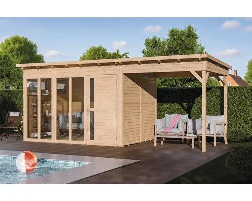 Gartenhaus Bertilo Pentus 3 Poolhouse inkl. Bodenplatte, Schleppdach 582 x 266 c