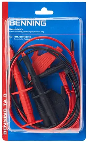 BENNING TA 3 Elektrowerkzeuge - 8-teiliges Sicherheitsmessleitungsset - Multimeter Zubehör, professionelles 4 mm Sicherheitsmessleitungsset mit schlanken Messspitzen und hohen Sicherheitsstandards für präzise Messungen bis 1.000 V.