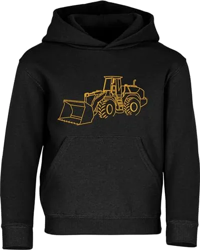 Baddery Workwear Pullover für Jungen - Radlader Hoodie Kinder - Bagger Pulli Junge (Schwarz 164)