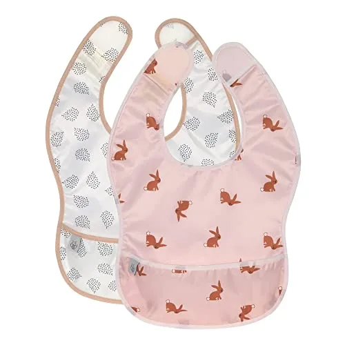 LÄSSIG Baby Lätzchen Set 2 STK. mit Auffangschutz wasserabweisend Klettverschluss/Lightweight Bib Little Forest Rabbit