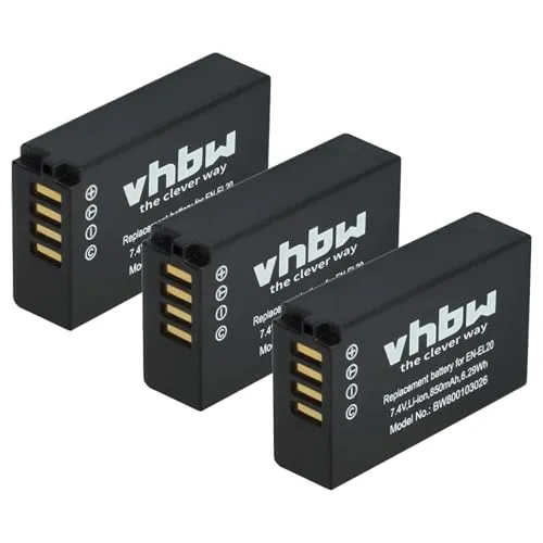 vhbw 3X Akku kompatibel mit Nikon CoolPix A, P1000, P950 Kamera Digicam DSLR (850mAh, 7,4V, Li-Ion)