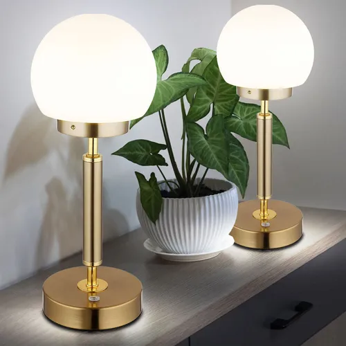 Elegante Tischlampe mit Touchdimmer, 2er Set - Tischleuchten mit Metall- und Glasdesign, stufenlos dimmbar und Farbtemperatur anpassbar (2700K-6500K). Inklusive USB-Ladekabel für flexibles Licht überall.