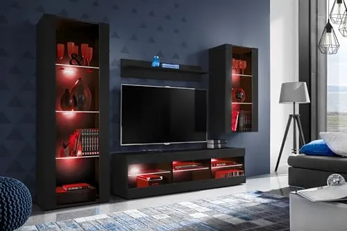 Komodee Wohnwand Tivoli Medio, Schwarz, 245cm mit LED RGB