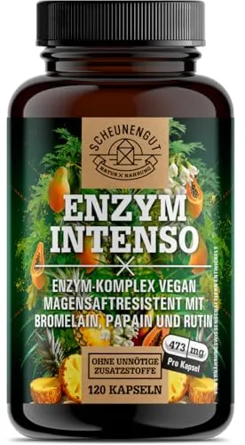 Scheunengut® Enzym Intenso - 2.500 GDU/g Bromelain - Nahrungsergänzungsmittel zur Unterstützung des Immunsystems, mit hochwirksamem Bromelain und 120 geschmacklosen Kapseln für eine einfache Einnahme.